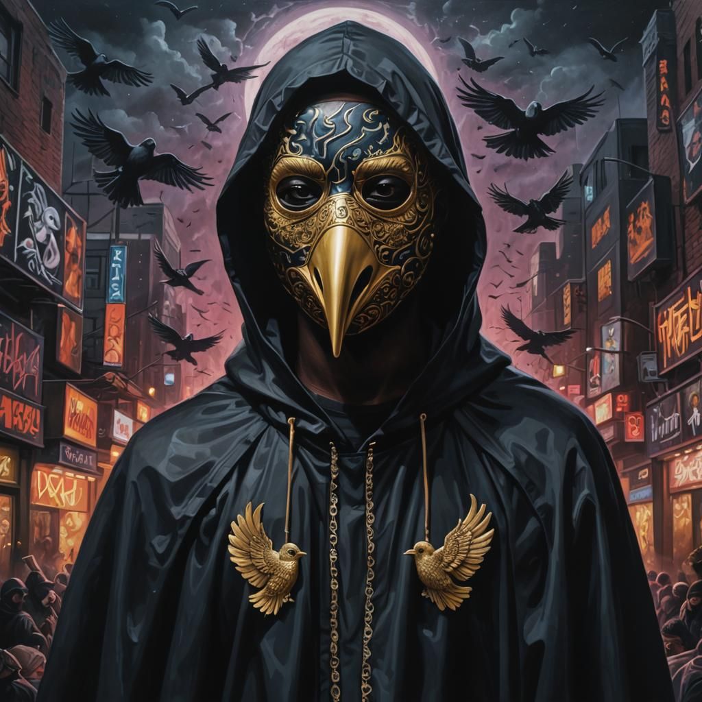 Bird Rapper with Mask in Dark Hiphop Style