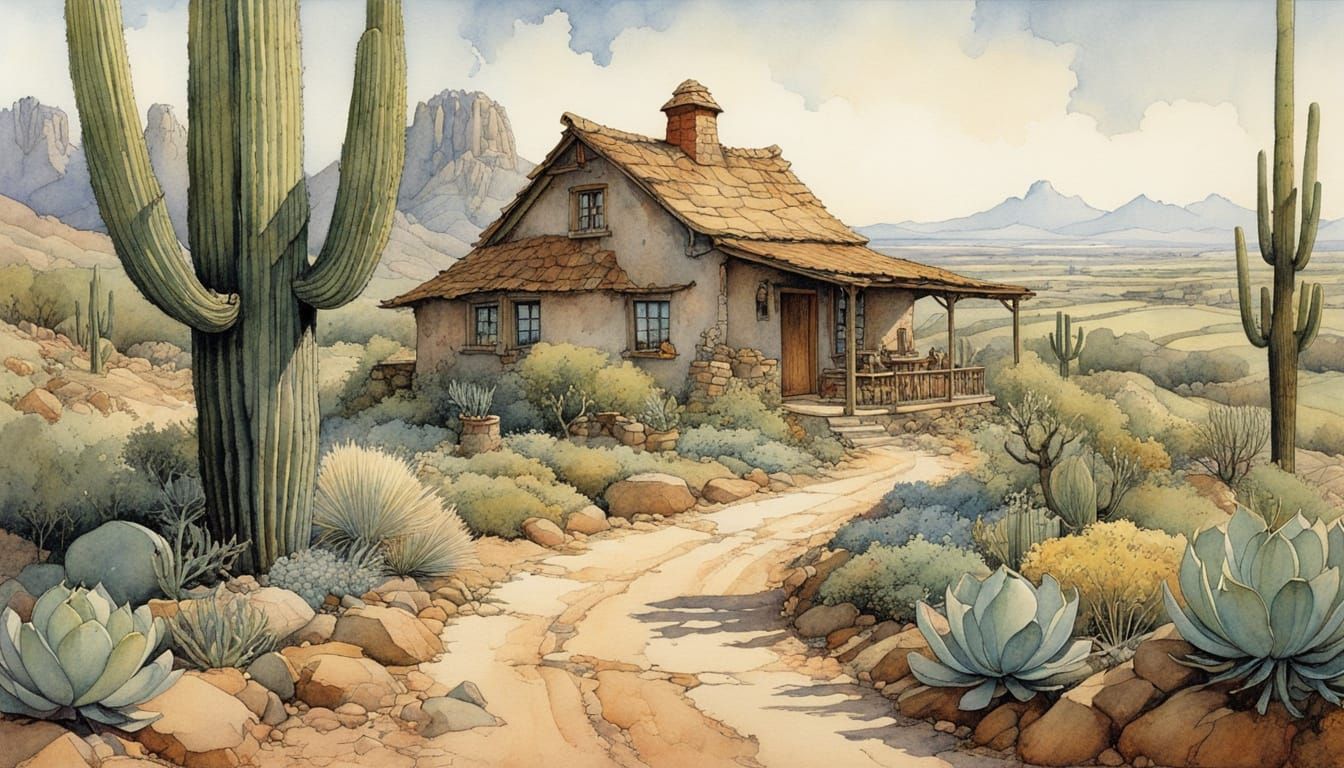 Arizona Night Storybook Illustration in Watercolor