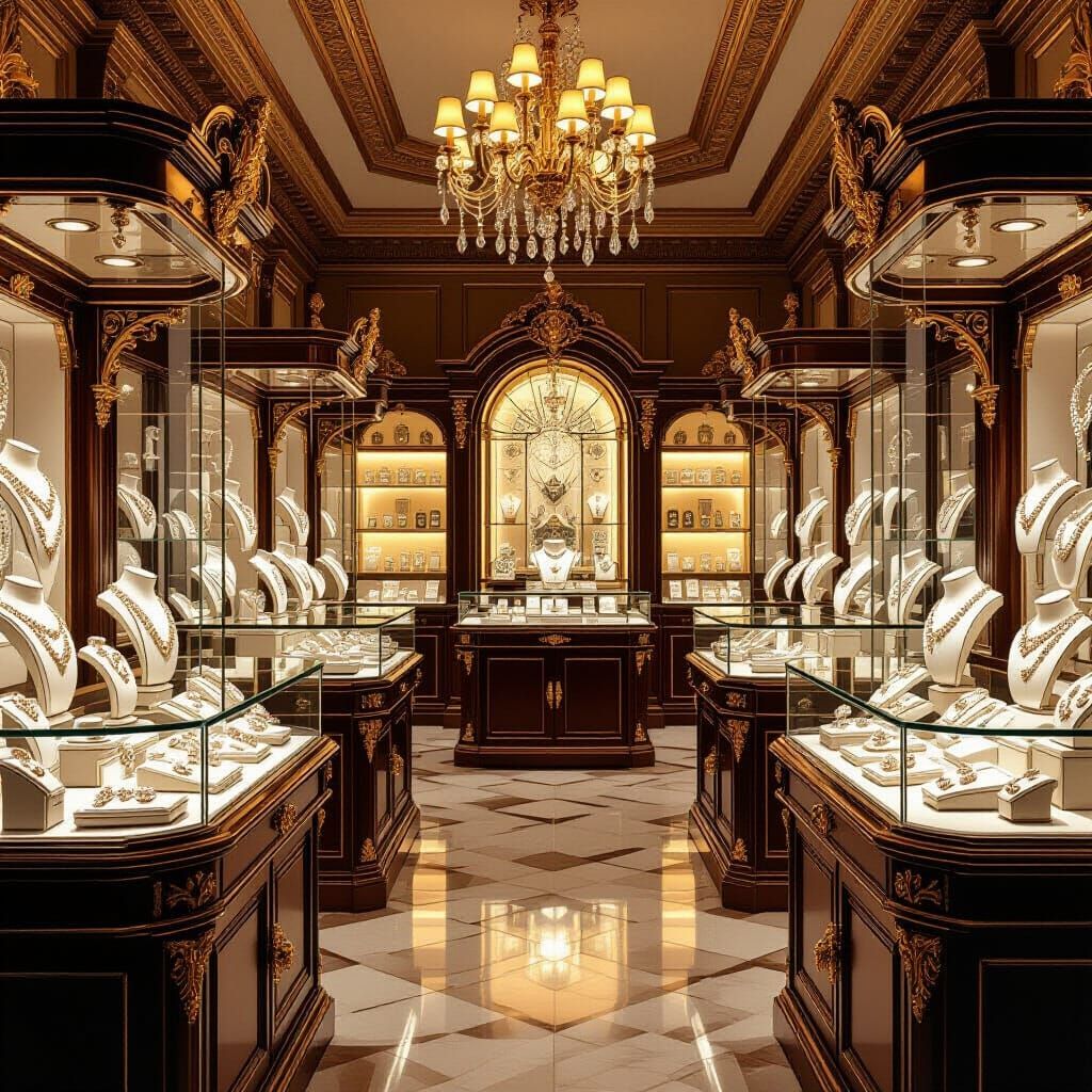 Elegant Jewelry Store Interior with Sparkling Displays