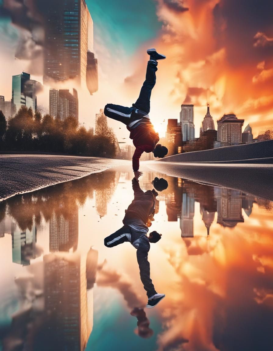 Upside Down Breakdancer Double Exposure Art