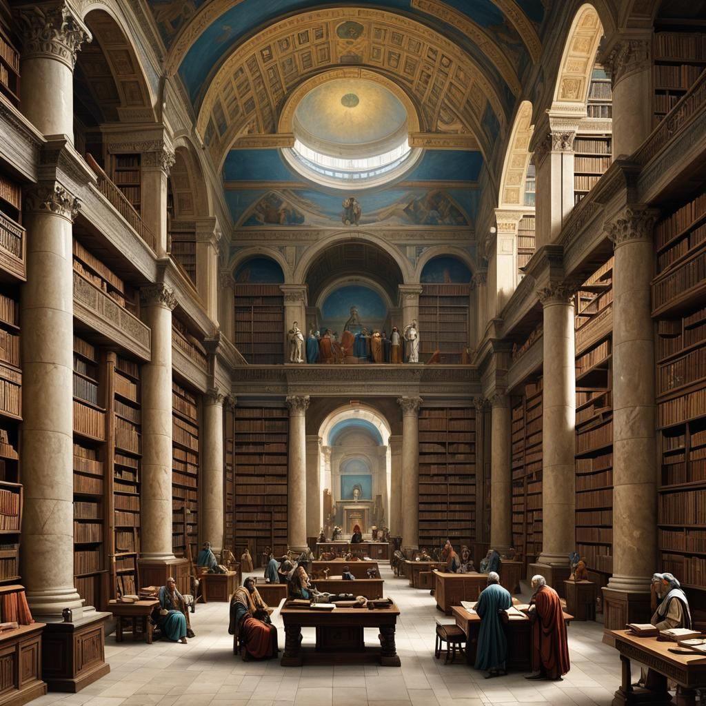 The Great Library of Alexandria through the eyes of AI.  by @undefined