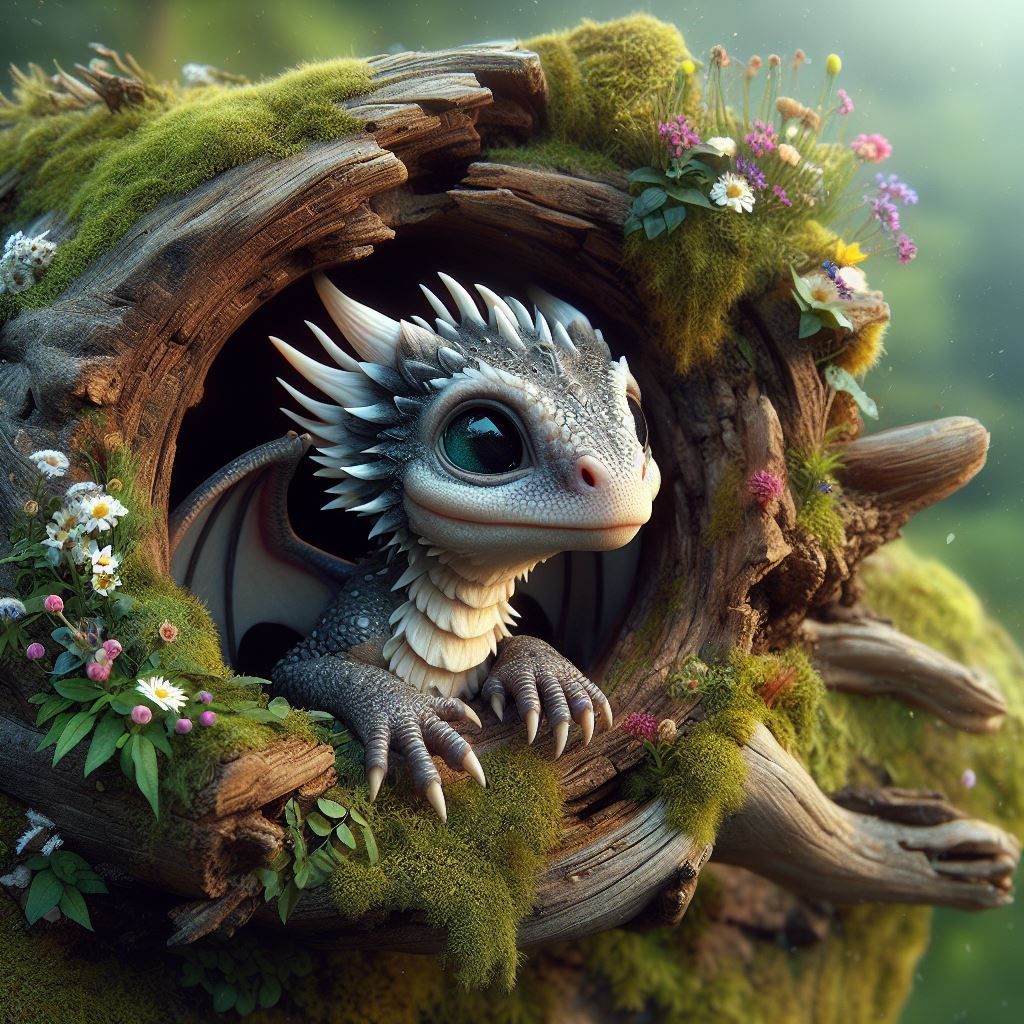 Tiny Dragon in hollow log