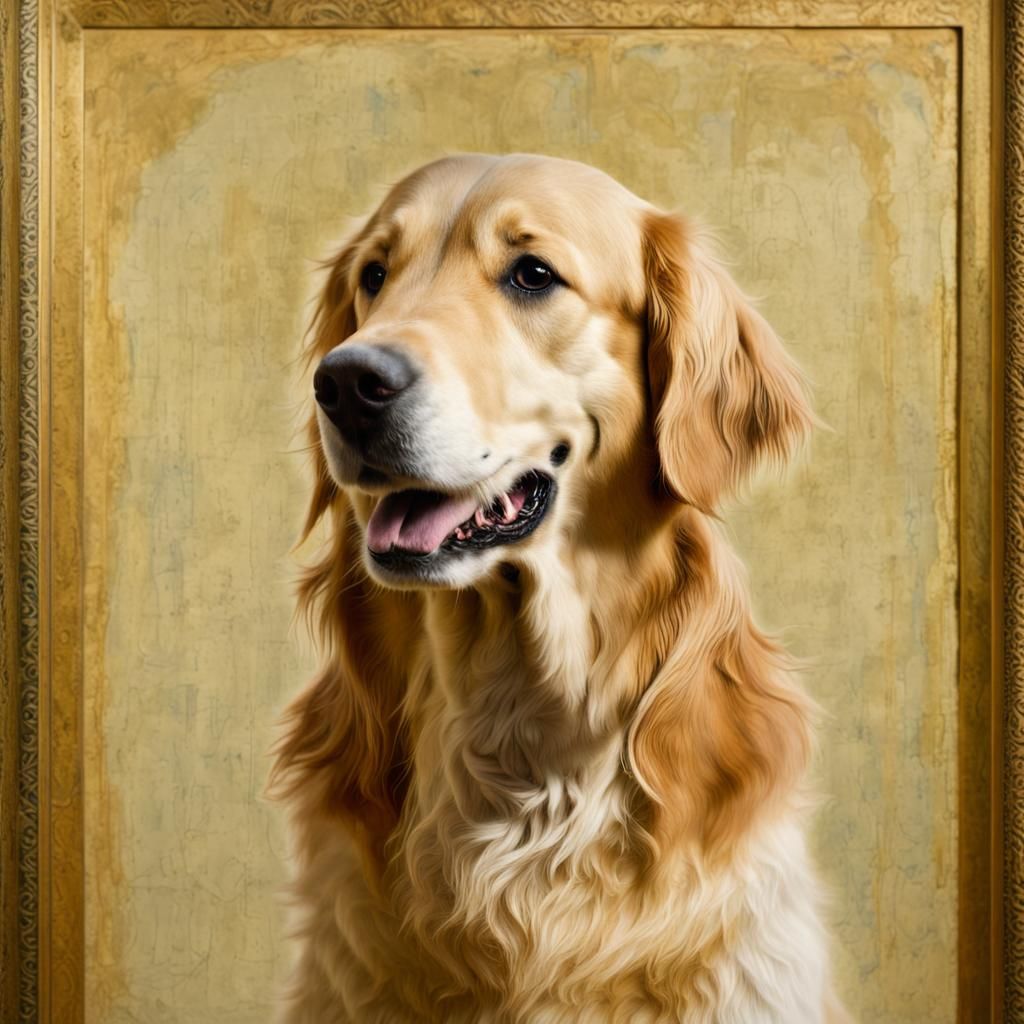 Picture like Leonardo da Vinci: A dog Golden Retriever in the pose as ...