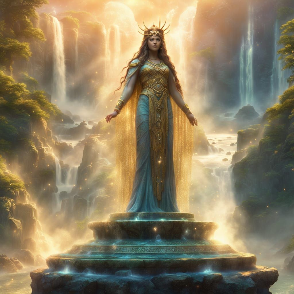Atlantis Goddess in Flowing Robes, Kinkade Style