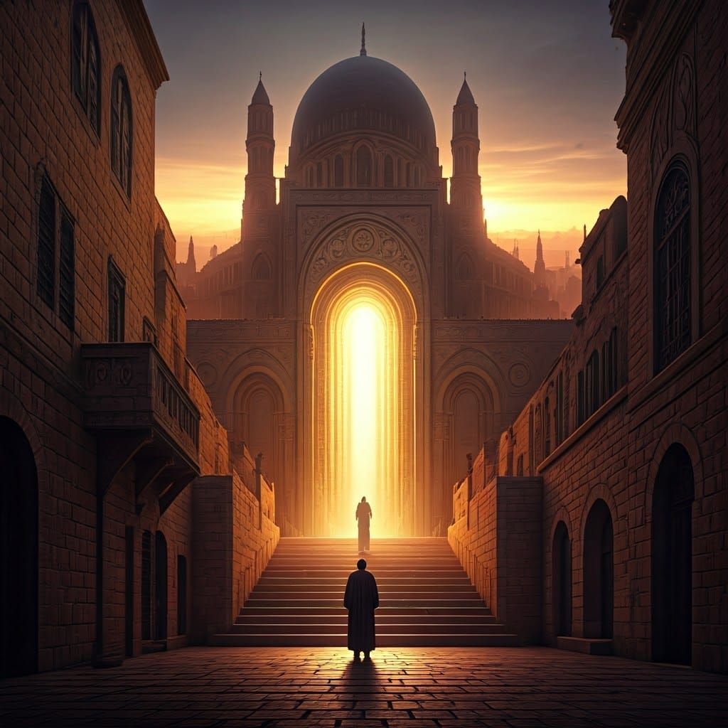 Enormous Temple in Jerusalem, Radiating Warm Golden Light