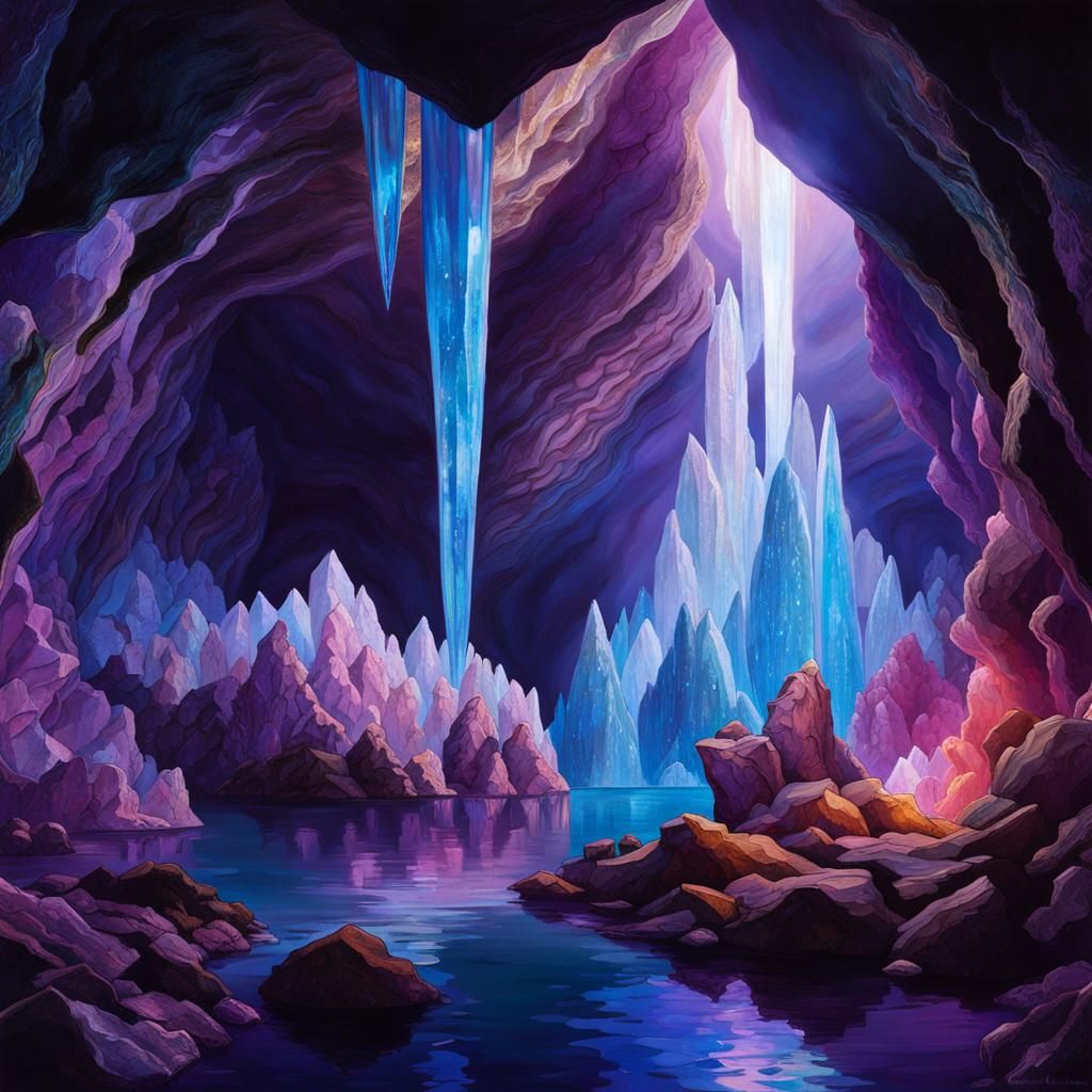 luminous cavern, sparkling geodes, and giant crystal formations ...