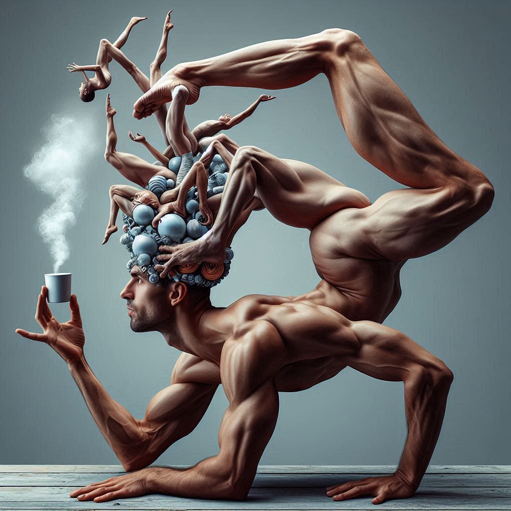 Another one of my fails😄 Indian Yog drinks coffee in the Tiger pose. (An instance when I neglected to use the negative prompt)  by @SrgGrkv