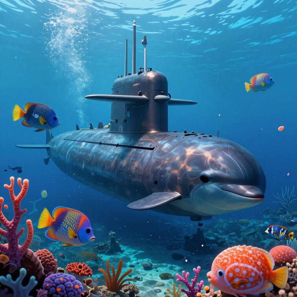 Israeli Submarine with Giant Fish in Caribbean Sea