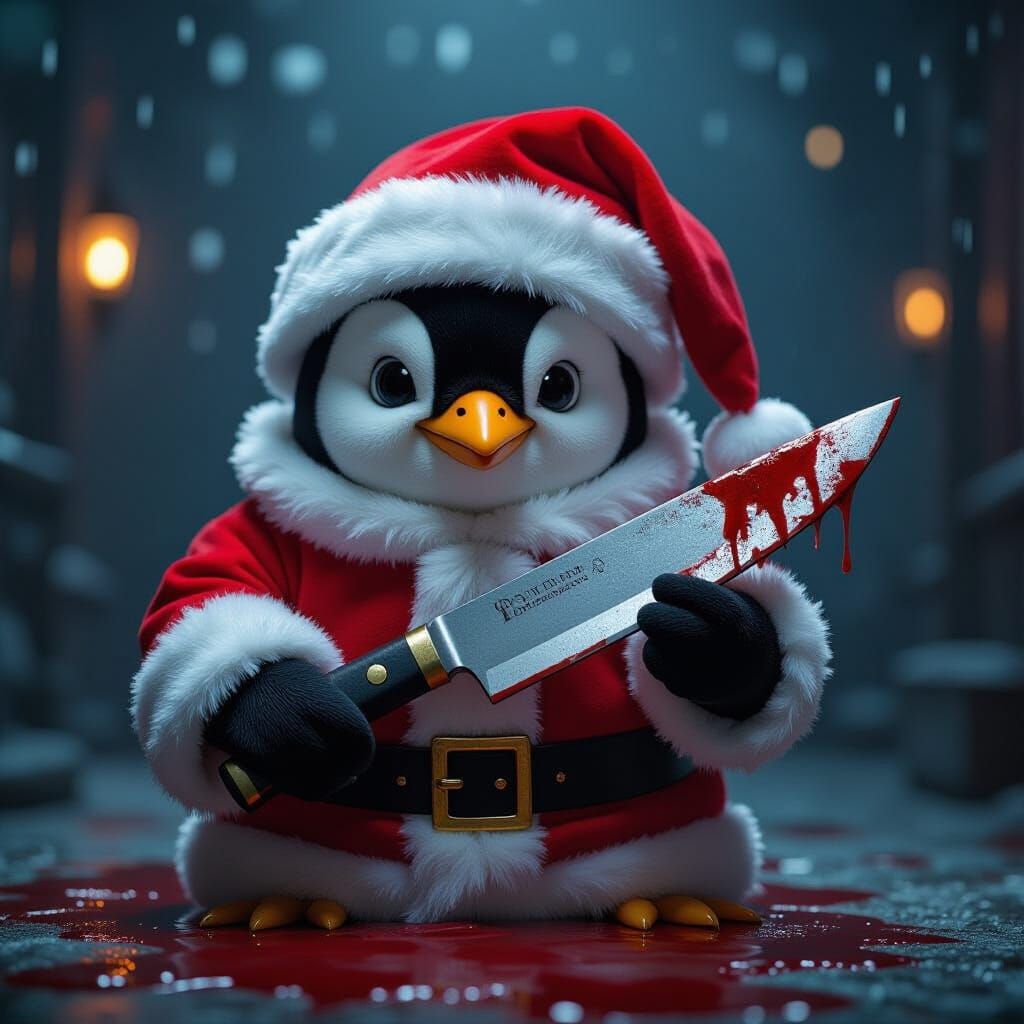 sweet black dark dragon with snow background and golden treasure, christmas outfit - Start Image 1