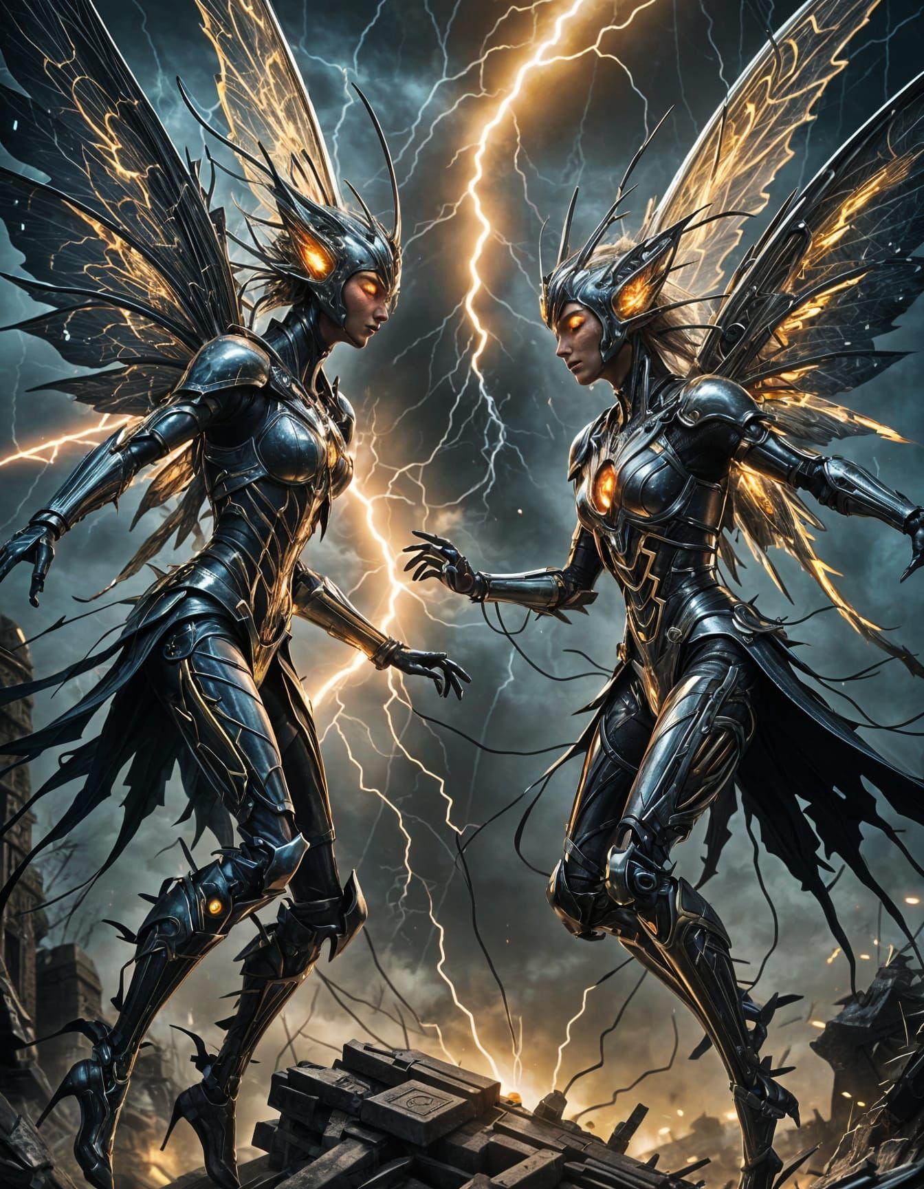 Mechanical Fairies Engage in Epic Lightning Battle