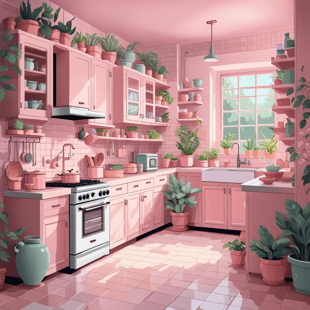 pink botanical kitchen