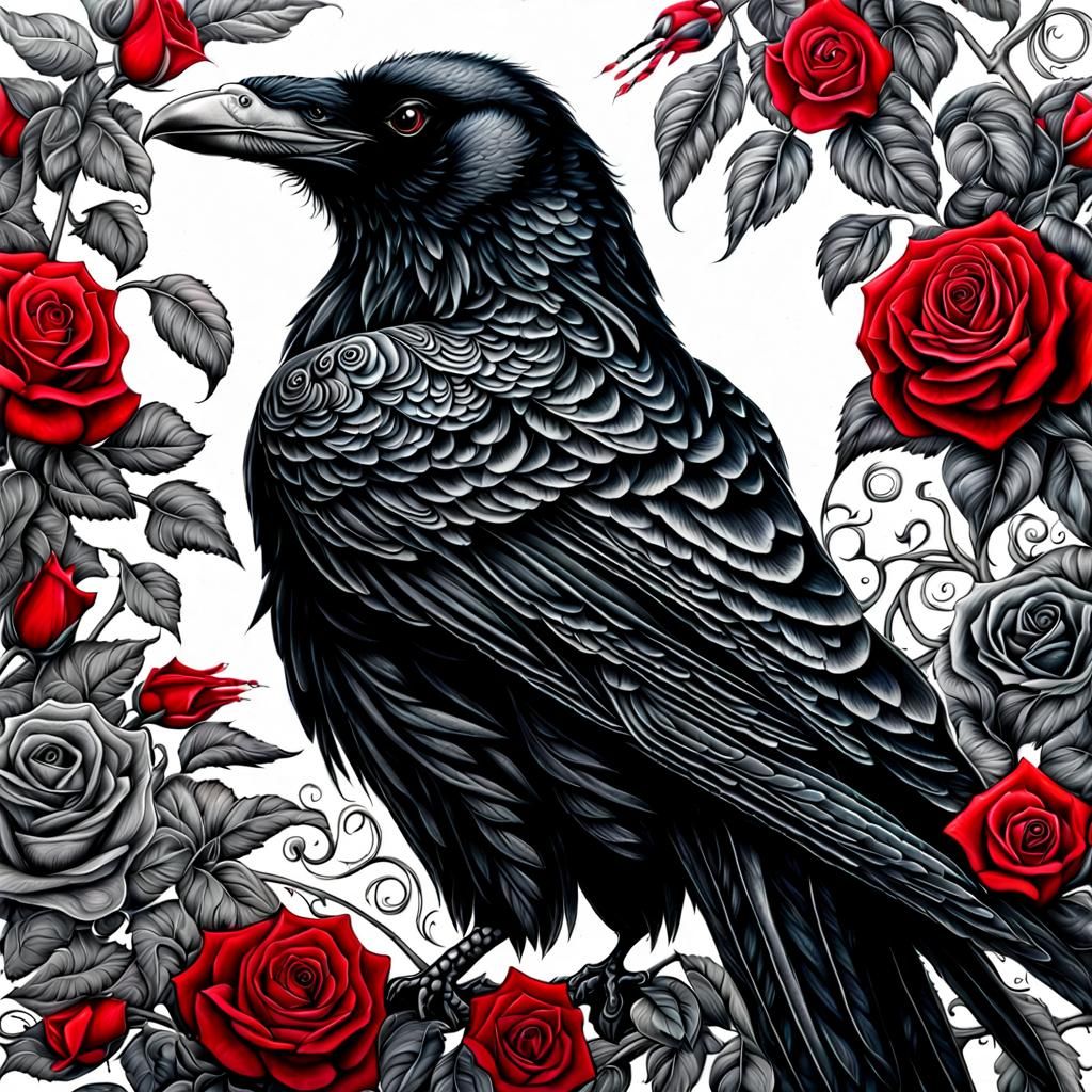 The Black Raven With Roses - Ai Generated Artwork - Nightcafe Creator