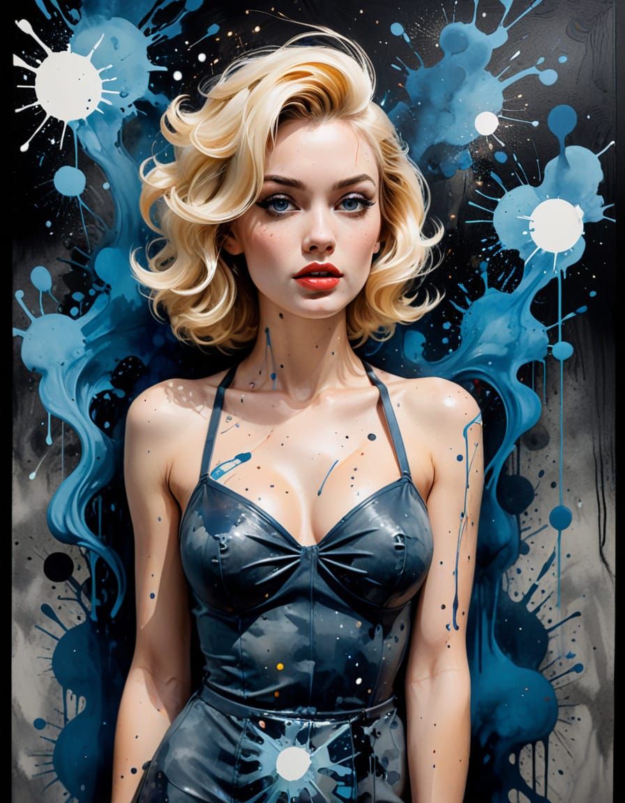 STYLE: "A fusion of whiskey-splatter watercolor + James Jean's surrealism + Ash Thorp's atmospheric effects where fluid ink splatter texture...