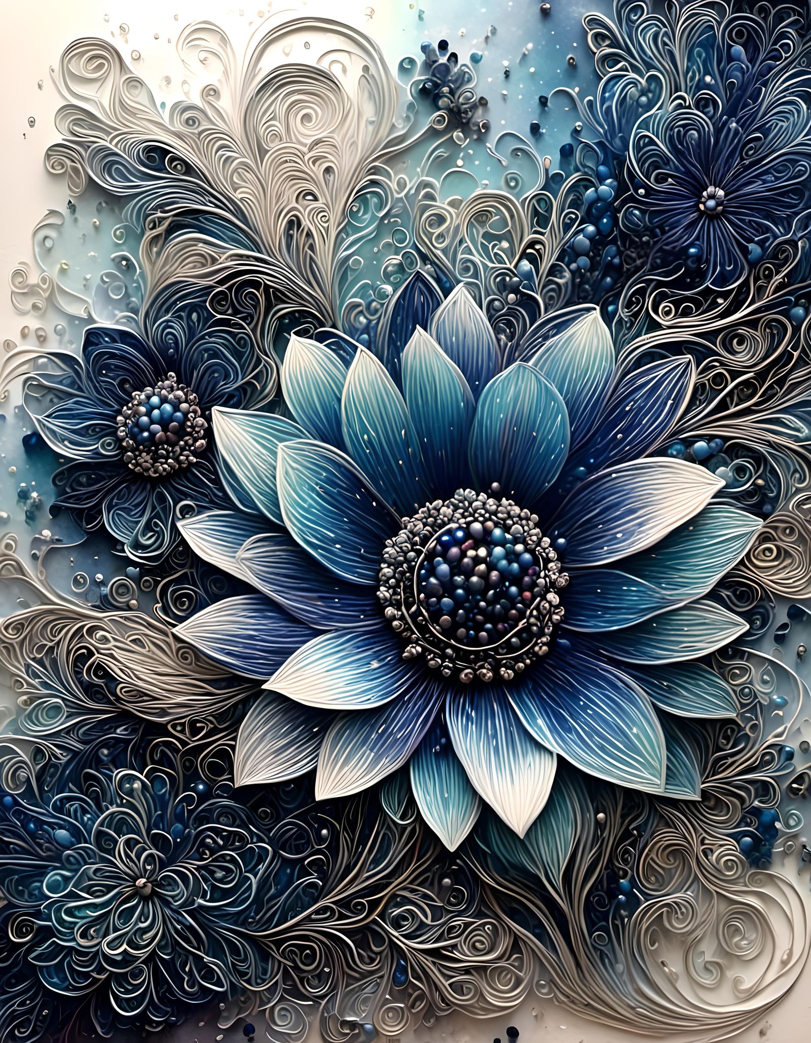 Ethereal Sapphire and Amethyst Floral Portrait in Whimsical....