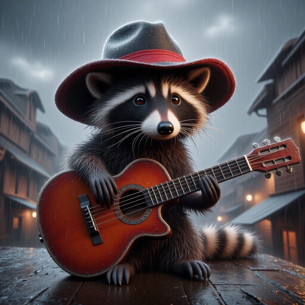 <lora:FiosAnimalsInTheRain:1.0> Rico's Guitar strut