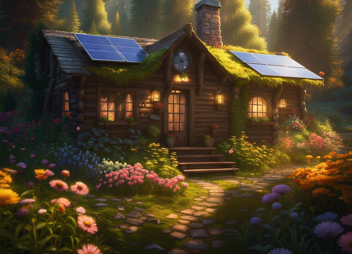 solarpunk cabin  by @shooflower