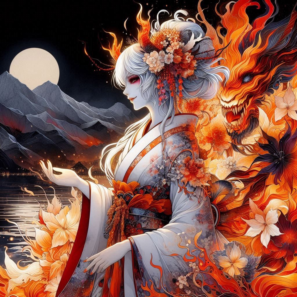 White geisha and orange dragon