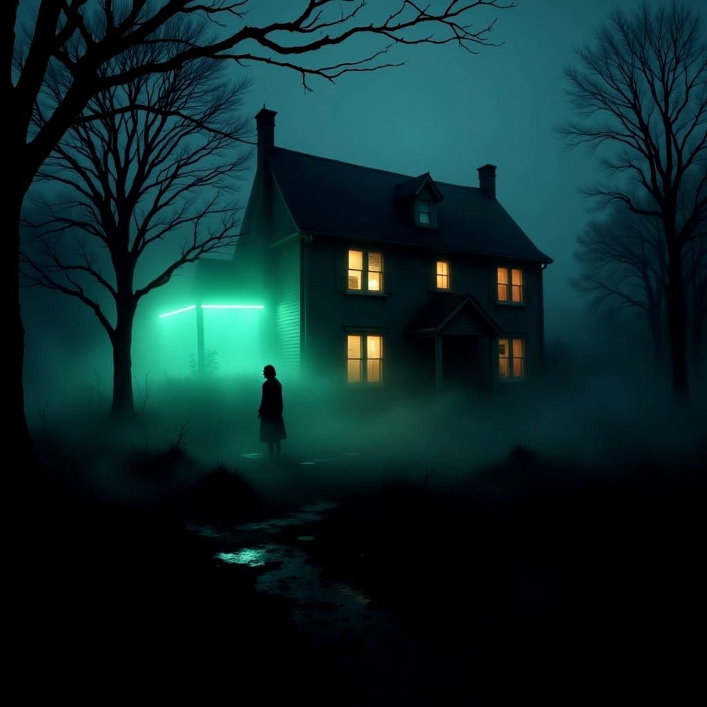 "The doorway to.."
<lora:Color The Unexpected:1.0> <lora:Chroma:1.0> <lora:foggy:1.0> A low-angle, long shot captures a residential scene at night, shrouded in...