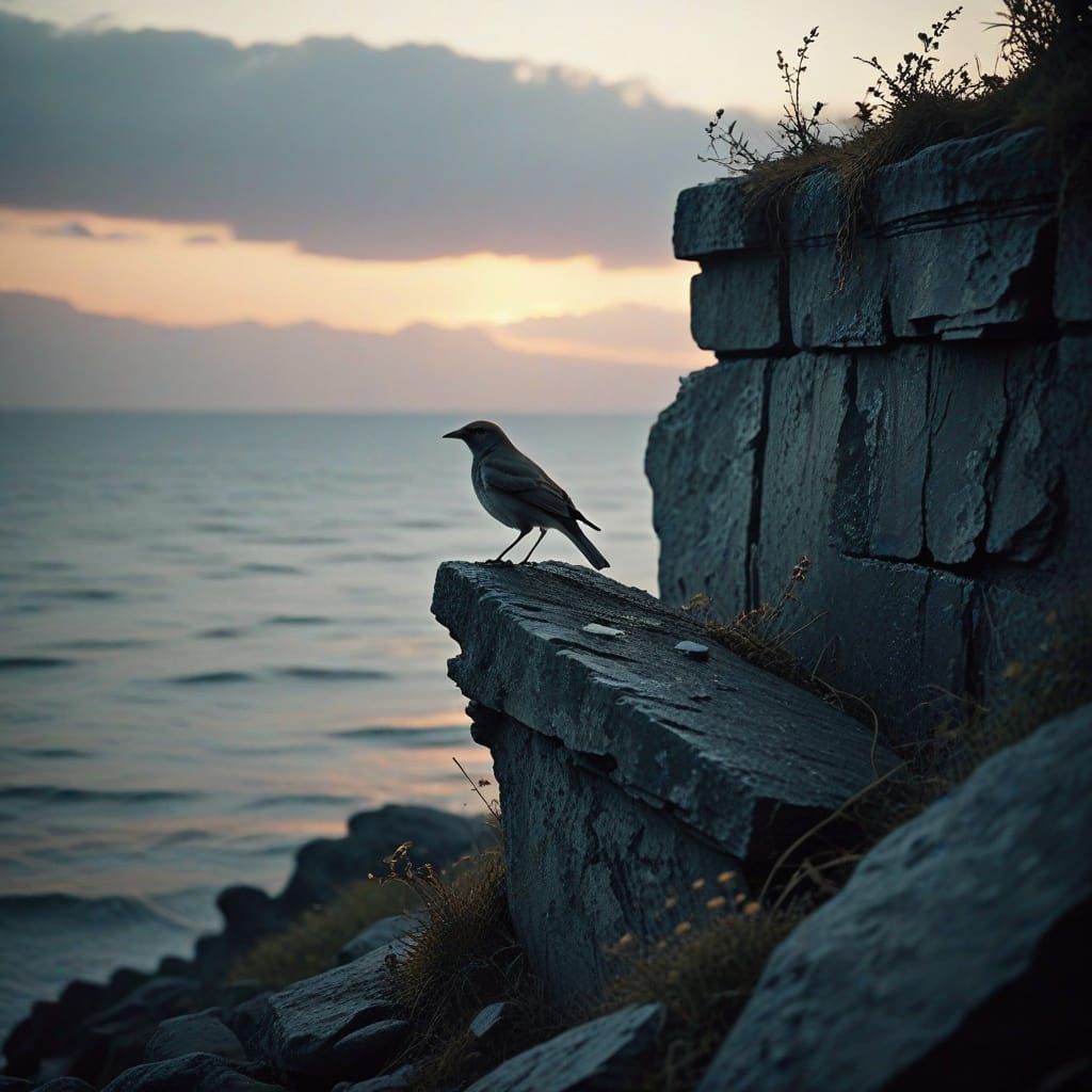 Nightingale Sings Over Ocean at Twilight