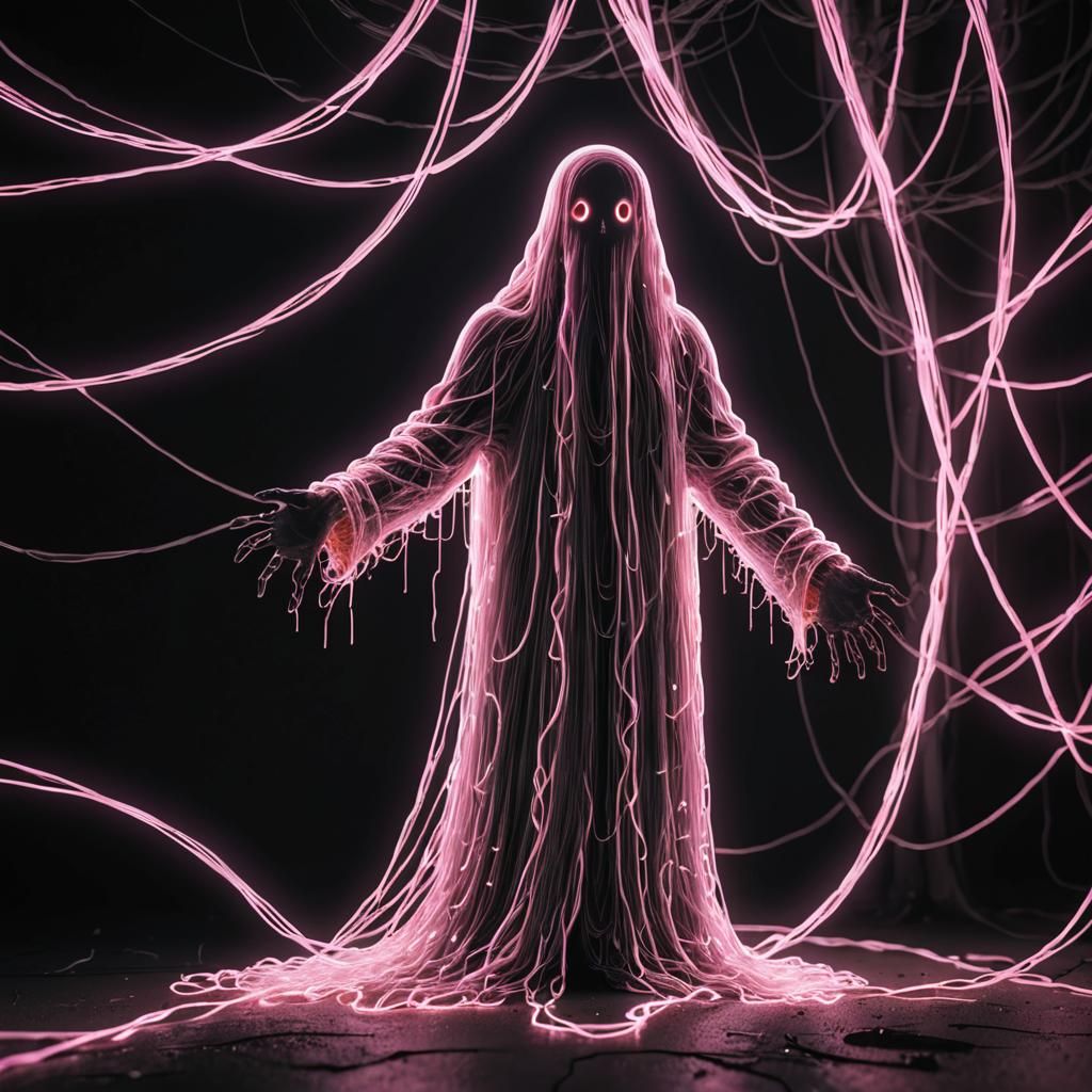 Glowing Neon Horror, luminescent fiber optic cable ghost, perfect ...