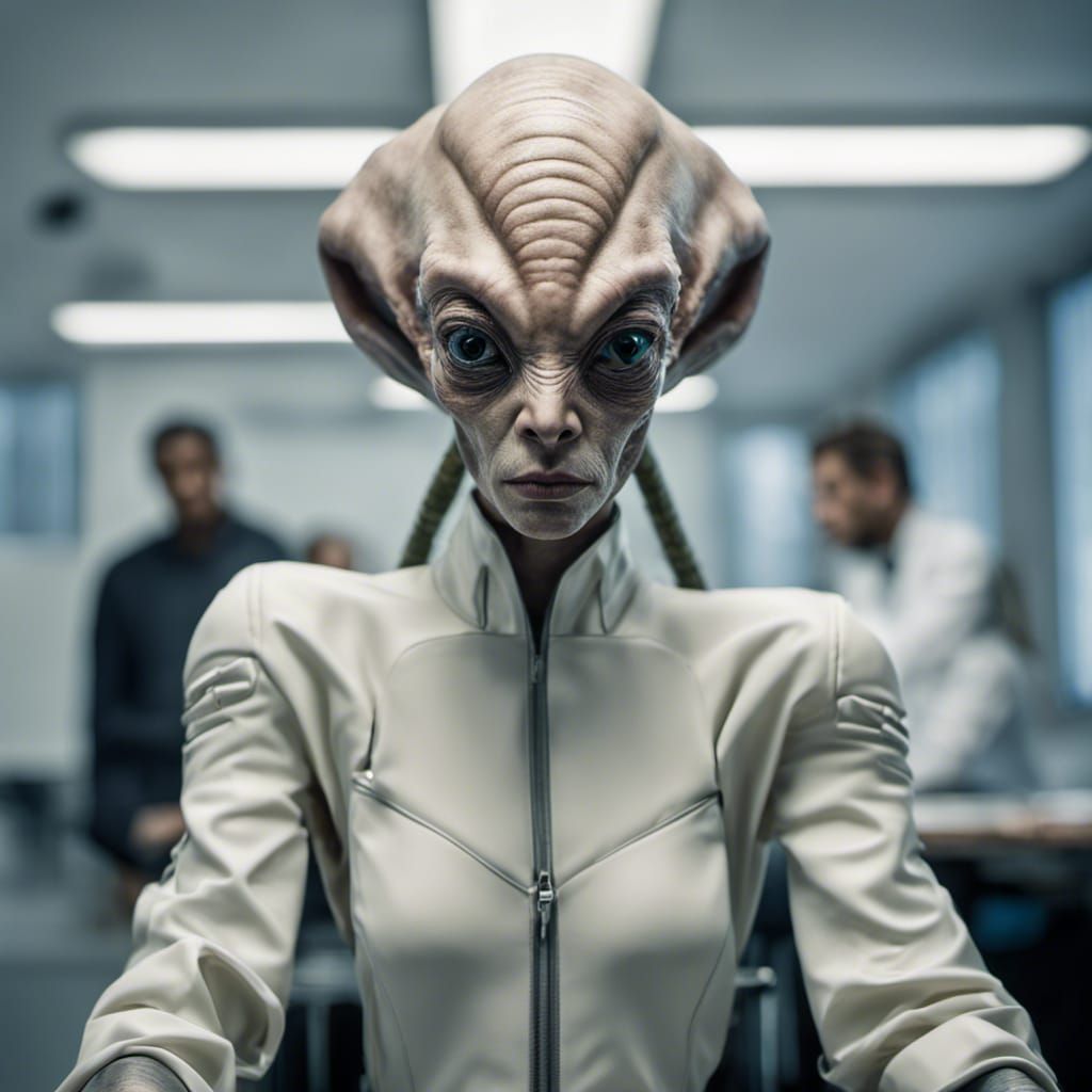 A Female Alien Wearing An Attractive Outfit Teaches In A Futuristic 