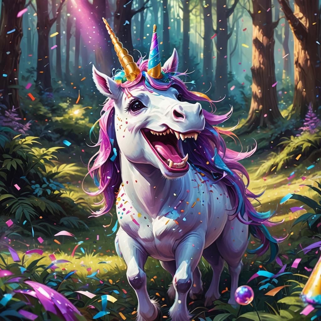 Colorful Fantasy Unicorn in Vibrant Forest
