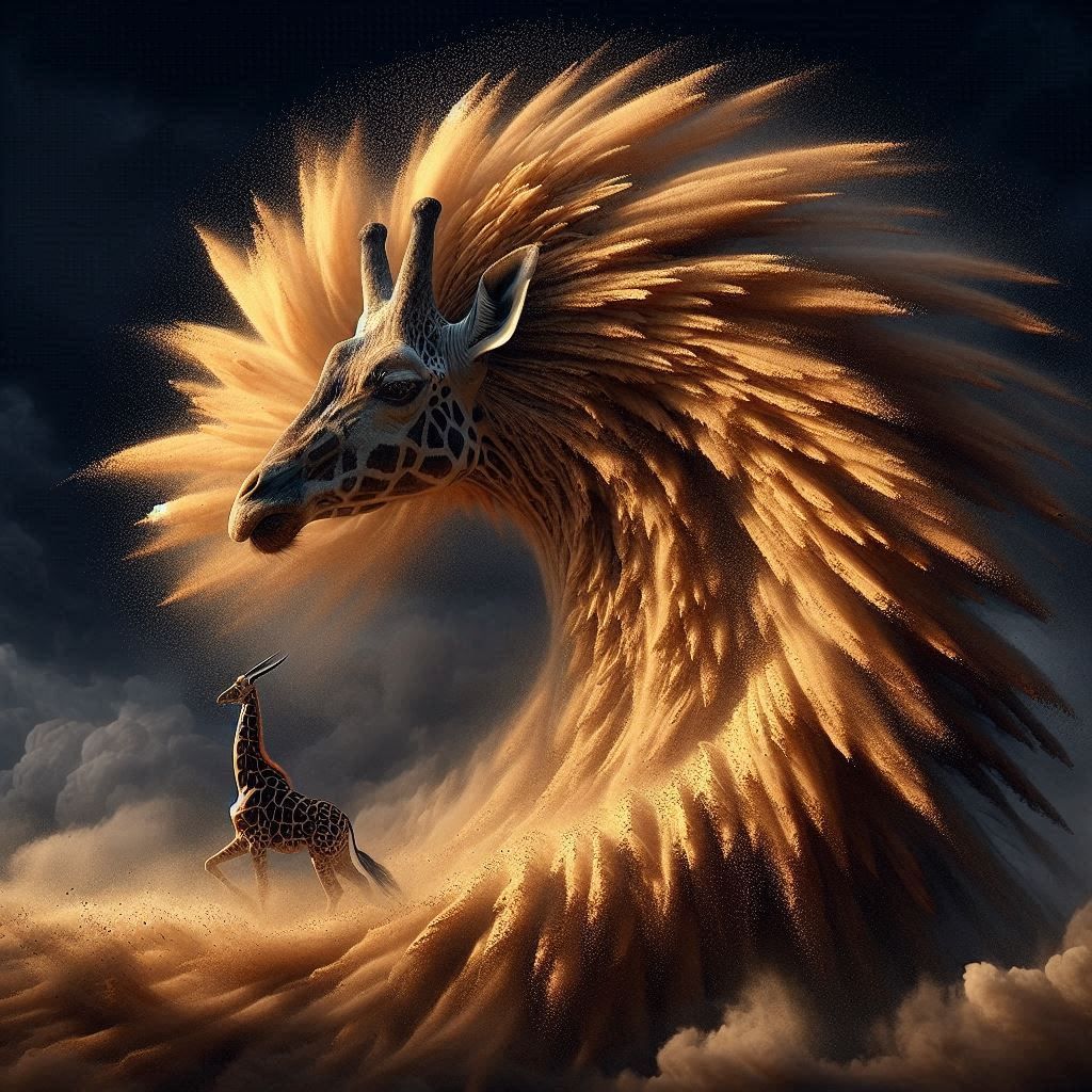 Giraffe in a Sandstorm whirl wind