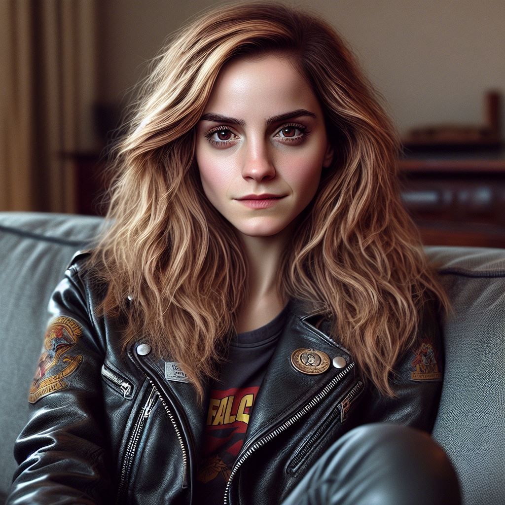 Emma Watson, hard Rock girl fan in leather