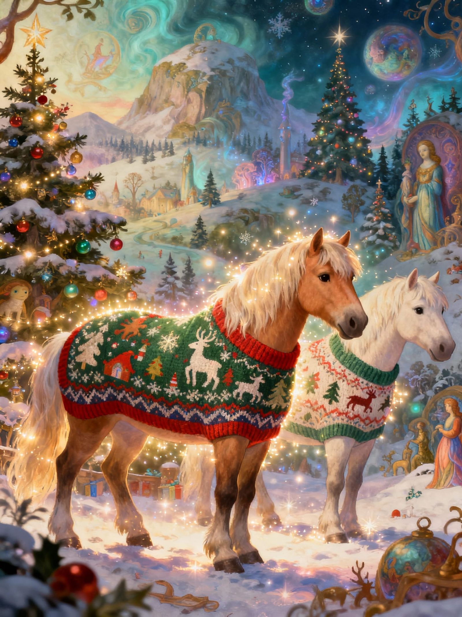 Norwegian Fjord horses wearing Ugly Christmas sweaters  by @Kalpine
