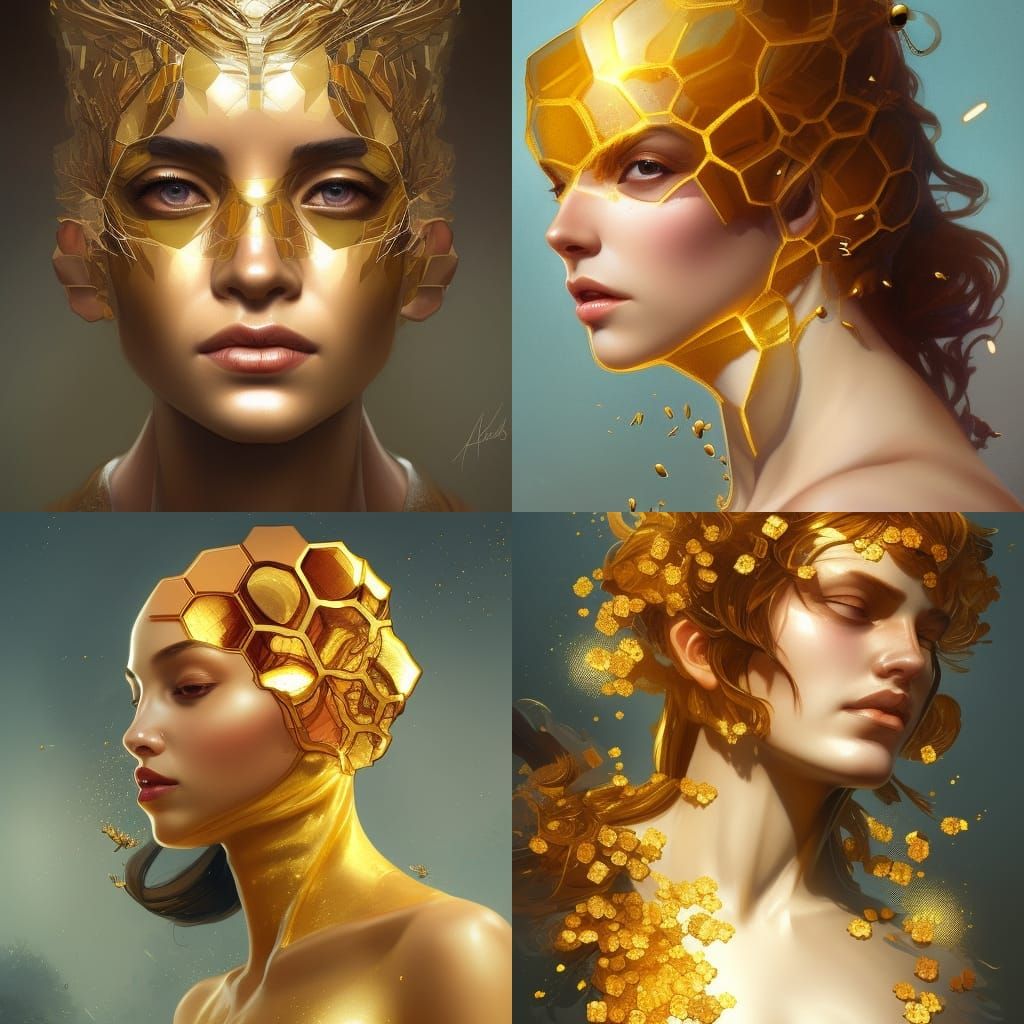 Bee, queen, gold, honeycomb - AI Generated Artwork - NightCafe Creator