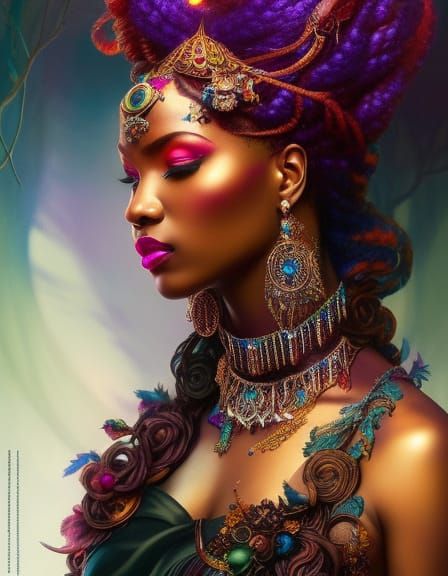 Vibrant African Queen Reigns in Whimsical Wonderland