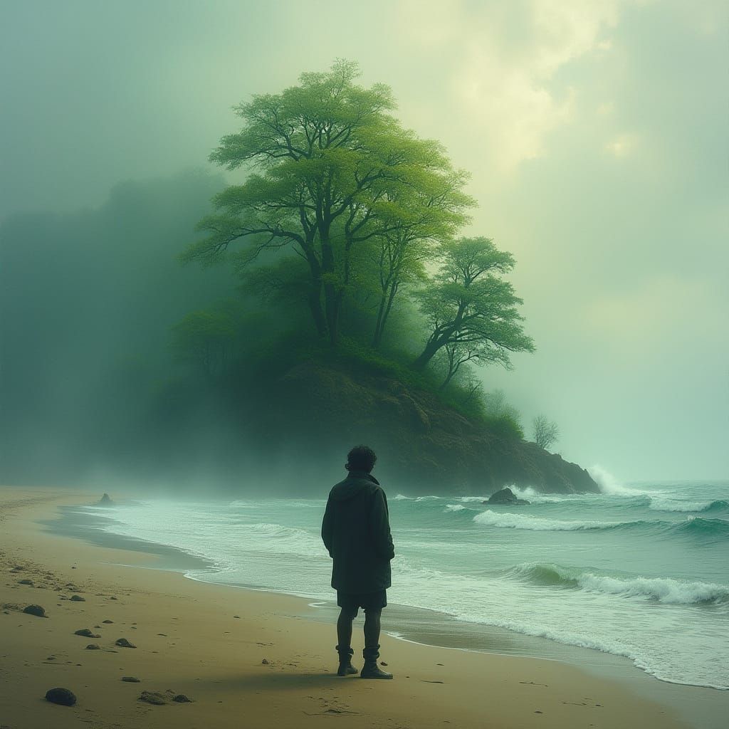 Stormy Sea and Forest Silhouette, in Romantic Style