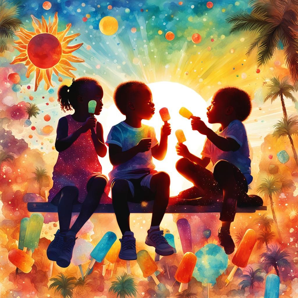 Kids sitting in hot summer sun licking popsicles  by @Neosymbionic