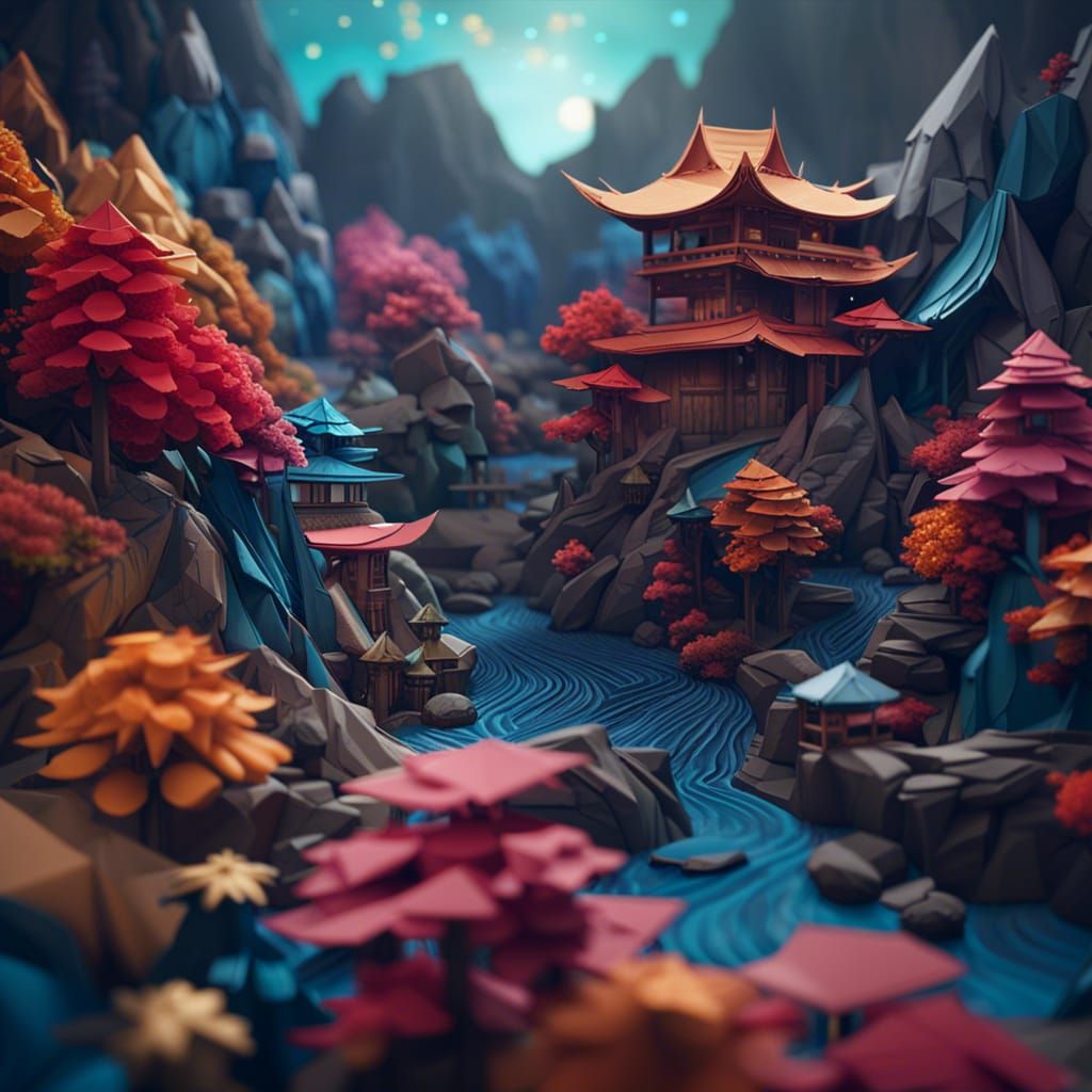 Japanese origami city  by @n0remedie