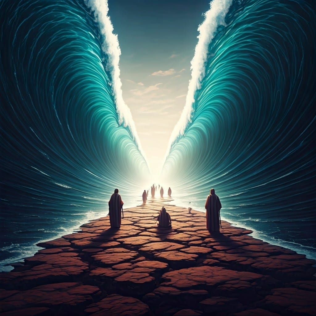 Epic Red Sea Parting in Vibrant Colors