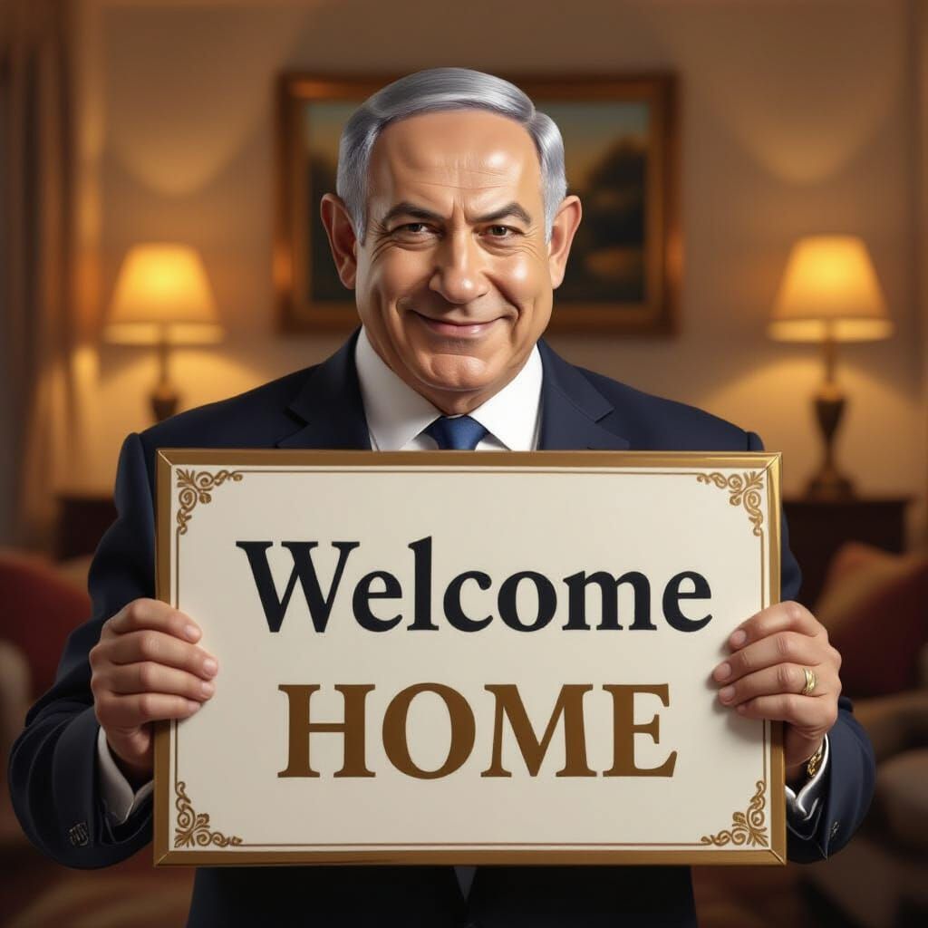 Benjamin Netanyahu Welcomes Home in Oil Painting Style