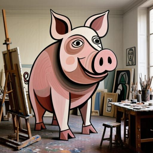 A Pig in the Style of Pablo Picasso (artist's studio in Paris 1930)