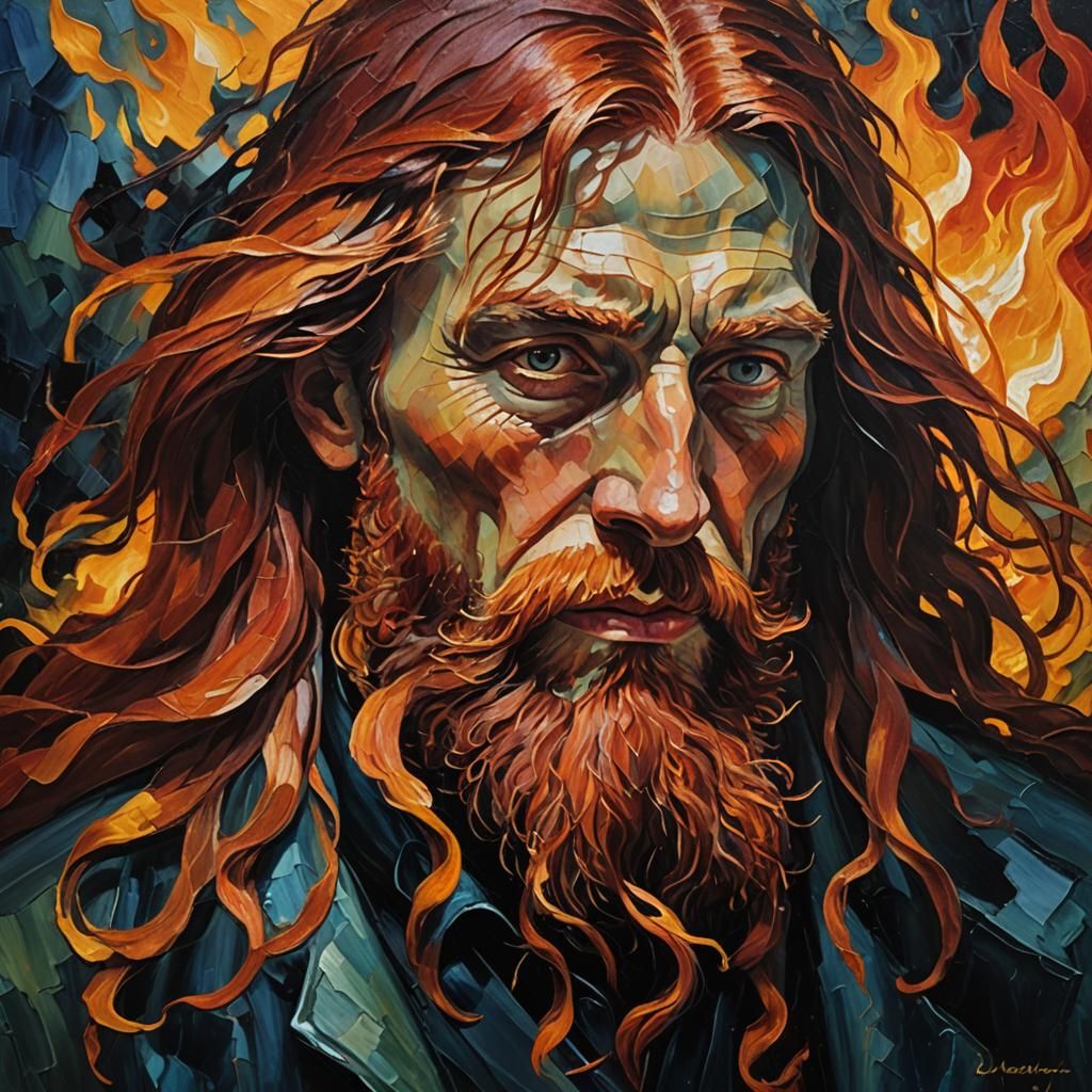 Fiery Expressionist Portrait in Neo-Impressionist Style