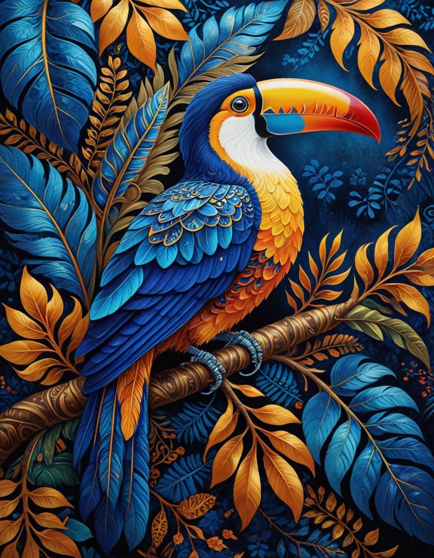 Vibrant Batik Toucan in Whimsical Javanese Art Style