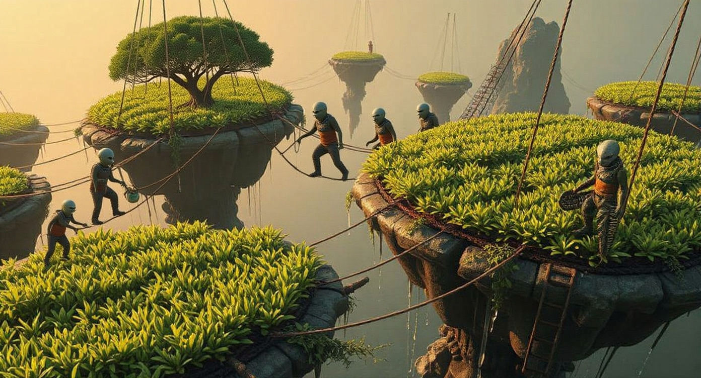 alien farms on floating islands