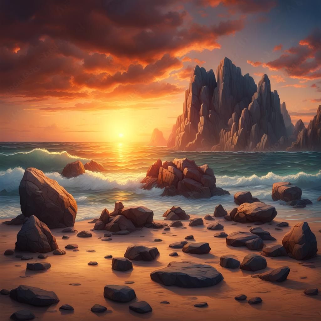 Epic Beach Sunset Digital Painting