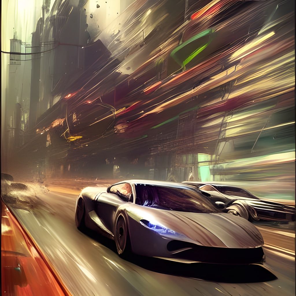 Speeding car, by Wadim Kashin, Richard Anderson, action painting