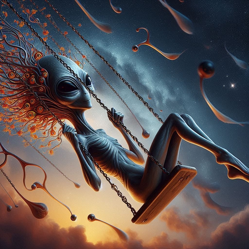 Alien on a swing