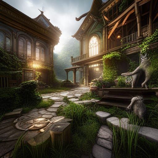 Ethereal Feline Realm in Vibrant Color