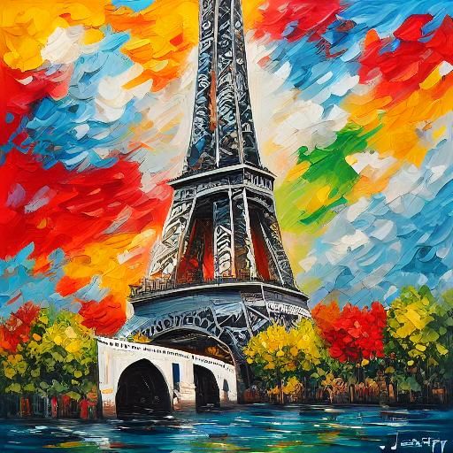 <lora:Impasto15:1.0> Paris Eiffel tower sunny day bold color colorful vibrant 