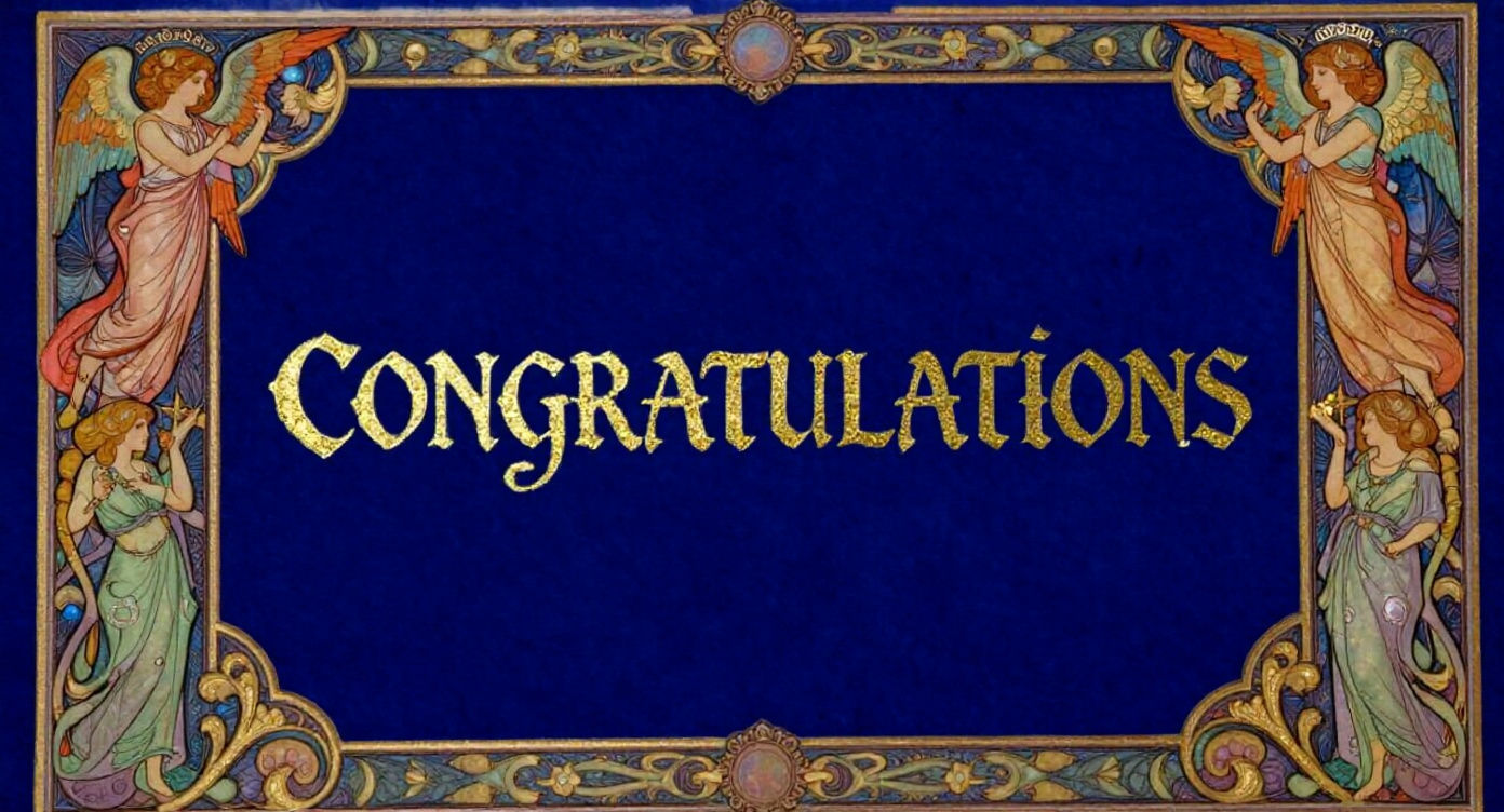 Gold Calligraphy "CONGRATULATIONS" with Angelic Borders