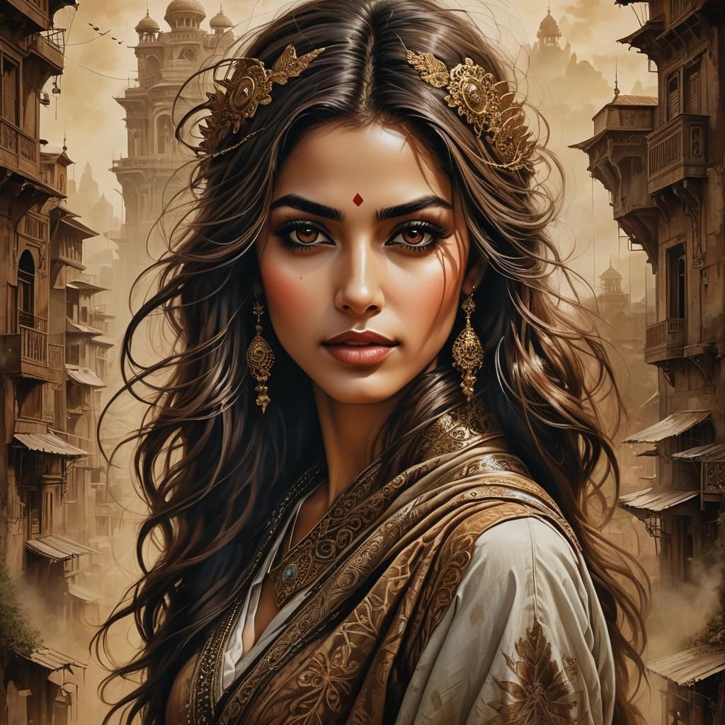 Dreamy Grunge Fantasy Portrait in Sunset Hues