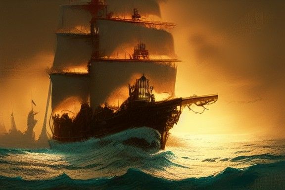 Pirate Ships in Stormy Night