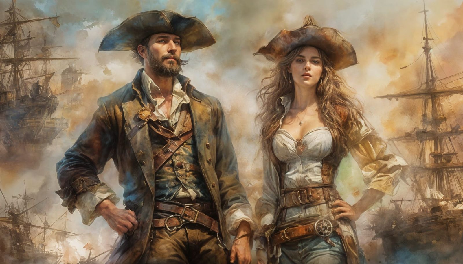 pirate captain and his cunning wench on the high seas sharing ill gotten treasure with his motley crew ...  by @Pinto