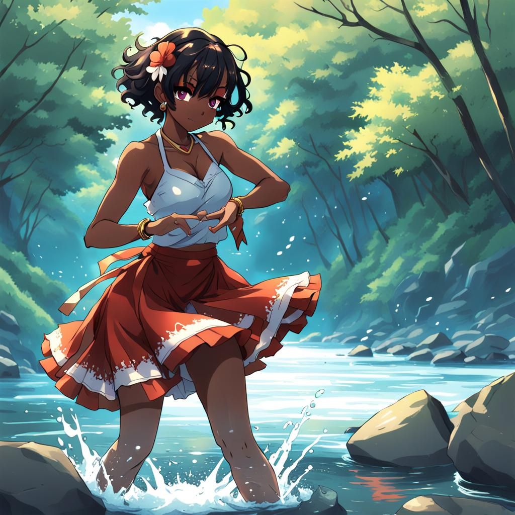 Black Girl dancing in a river (Video)